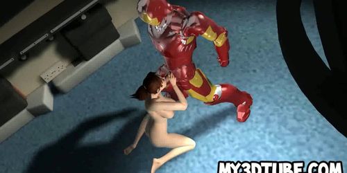 3D cartoon babe sucks cock and gets fucked by Iron Man