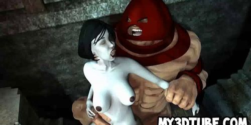 Pale 3D brunette gets fucked by The Juggernaut