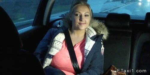 Amateur wanks with huge tits in fake taxi