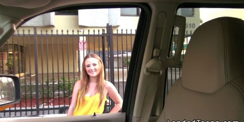 Busty teen gives blowjob in car and fucks outdoor pov