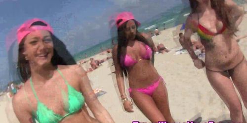 Bikini teens oiled up