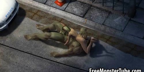 Sexy 3D babe getting fucked by The Incredible Hulk