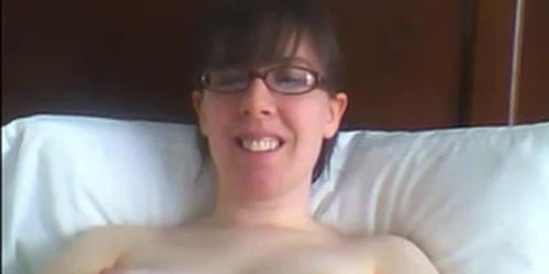 Hot nerdy milf plays with her hairy pussy