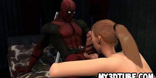 Busty 3D cartoon babe licked and fucked by Deadpool