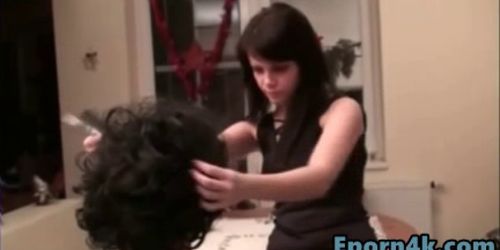 Sexy teen brunette hairstylist fuck