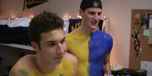 Hazed straight jocks enjoy gay dorm room sex