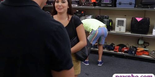 Curvy coed flashes big tits and fucked by pawn man for 