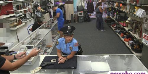 Huge boobs security officer pounded at the pawnshop