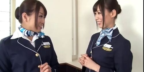 Japanese Flight Attendant Strap On Group Action