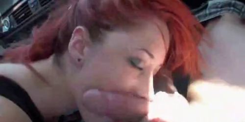 Cheating Redhead Wife in my Car fucking and sucking Coc