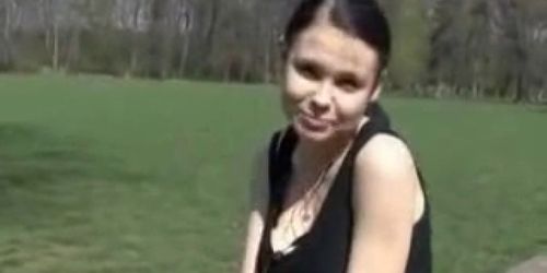 Young brunette sucks unknow in the park