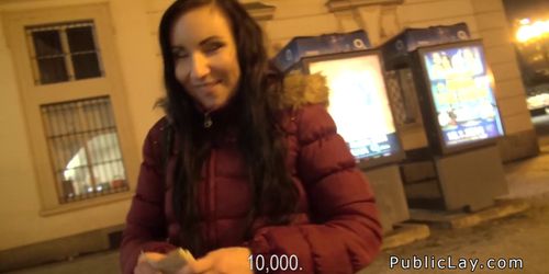 Cash hungry amateur sucks in public pov