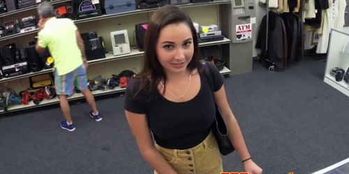 Real pawnshop amateur shakes ass and tits