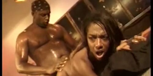 Long haired ebony gets her pussy licked from behind by 