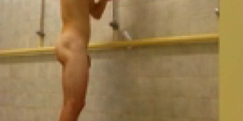 hung uncut guy in the communal shower