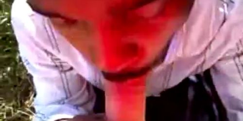 Black twink swallows White Dad cum outside