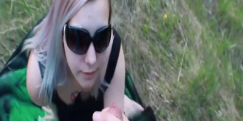 Hot blonde gets a facial cumshot outside by the rad