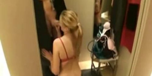 Amateur blonde gf blowjob and facial in dressing room