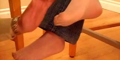 Under table nylon feet grope