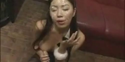 Asian Bunny Got Multiple Facial Cumshots