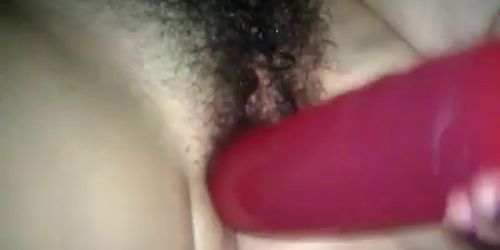 Big dildo and nice gape from hairy ex-gf