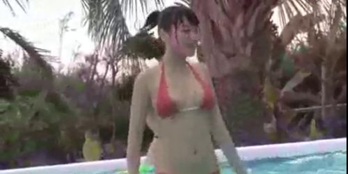 Her bikini is falling