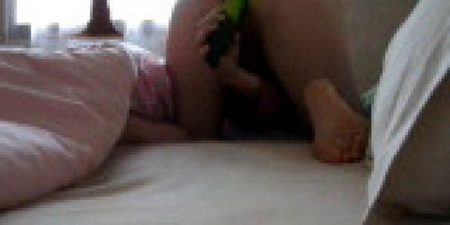 Skinned cucumber in ass on cam