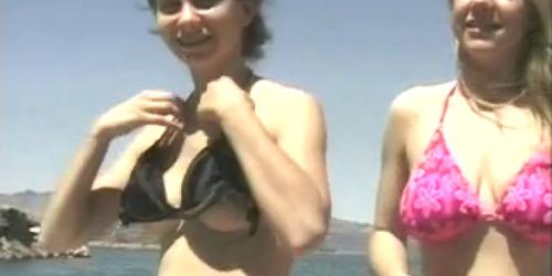 Hot teens show off their sexy bodies by the beach