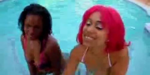 Two black chicks with nice big asses get fucked