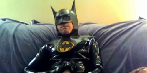 latex batman wanking