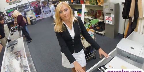 Hot blonde milf sucks off and nailed at the pawnshop