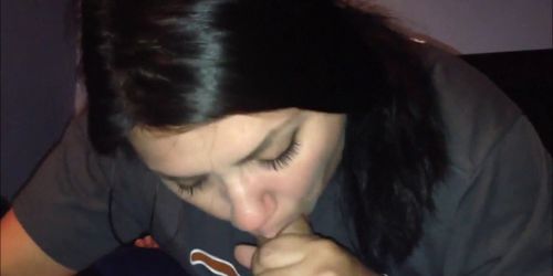 Chunky brunette cocksucking POV