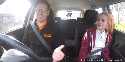 Pale small tits redhead bangs driving instructor