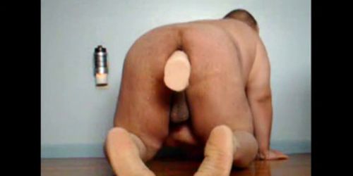 chub gay taking huge dildo doggie style