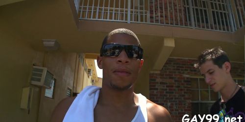 Black gay fucks white pal