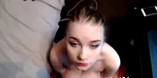 blue-eyed blonde sucks a dick in front of the webcam ho (Blue Eyes)