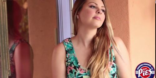 Blonde teen Cali Hayes sucks a massive cock like a cham