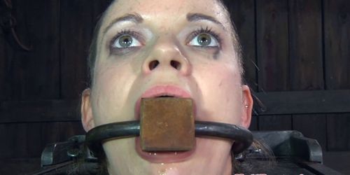 Mouth gagged slut handling machine fuck