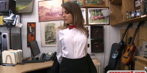 Cute girl pounded by nasty pawn man in the back office