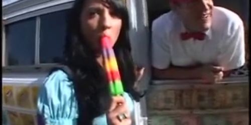 brunette slut gets a dick popsicle