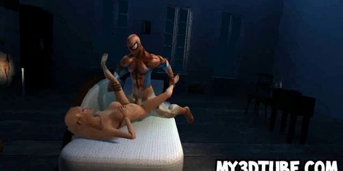 Hot 3D blonde sucks cock and gets fucked by Spiderman