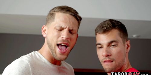 Stud bareback fucks teen stepbrother with his gay buddy