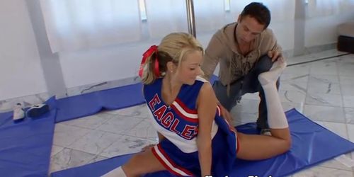 Blonde cheerleader licked and fucked