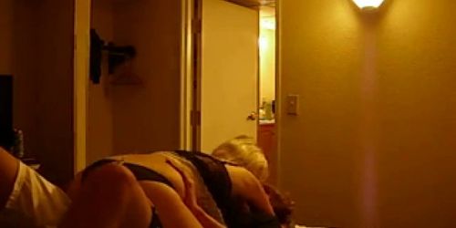 blonde in lingerie stripping and fucking