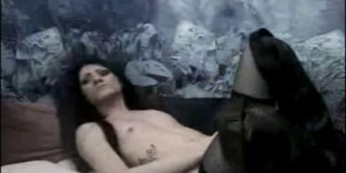 Goth tgirl cums twice