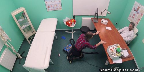 Doctor fucking cleaning lady in office