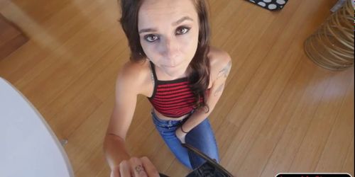 Cute brunette teen stepsis drilled in different poses