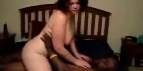 White girl with big tits rides Black guy