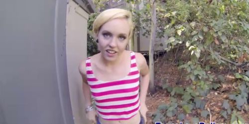 Pierced teen fuck outside