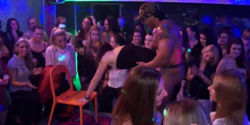 Euro party slut eaten out on the dancefloor